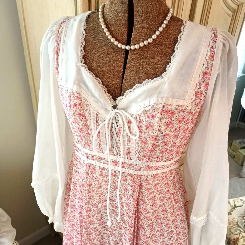 RARE 70S COTTON PINK CALICO "GUNNE SAX" PRAIRIE ! - Picture 2 of 16